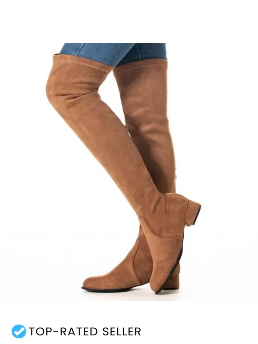Over the Knee Boots Faux Suede Low Block Heel Stretchy OTK Winter Flat Comfort